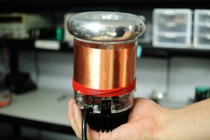 a tiny tesla coil from OneTesla Source:https://www.kickstarter.com/projects/onetesla/tinytesla-the-little-singing-tesla-coil-anyone-can